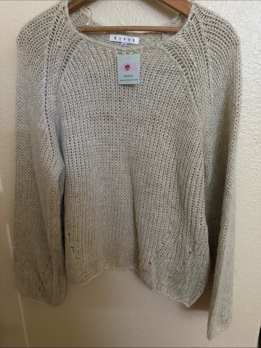 HYFVE Lightweight Open-Knit Scoop Neck Sweater in Cream